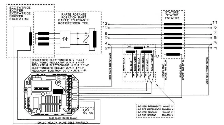 Mecc Alte UVR6 AVR- Automatic Voltage Regulator Sơ đồ lắp đặt UVR6