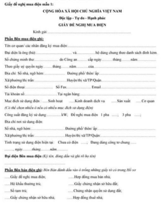 Mẫu đơn xin lắp điện 3 pha sản xuất Application form for installation of 3-phase electricity for production